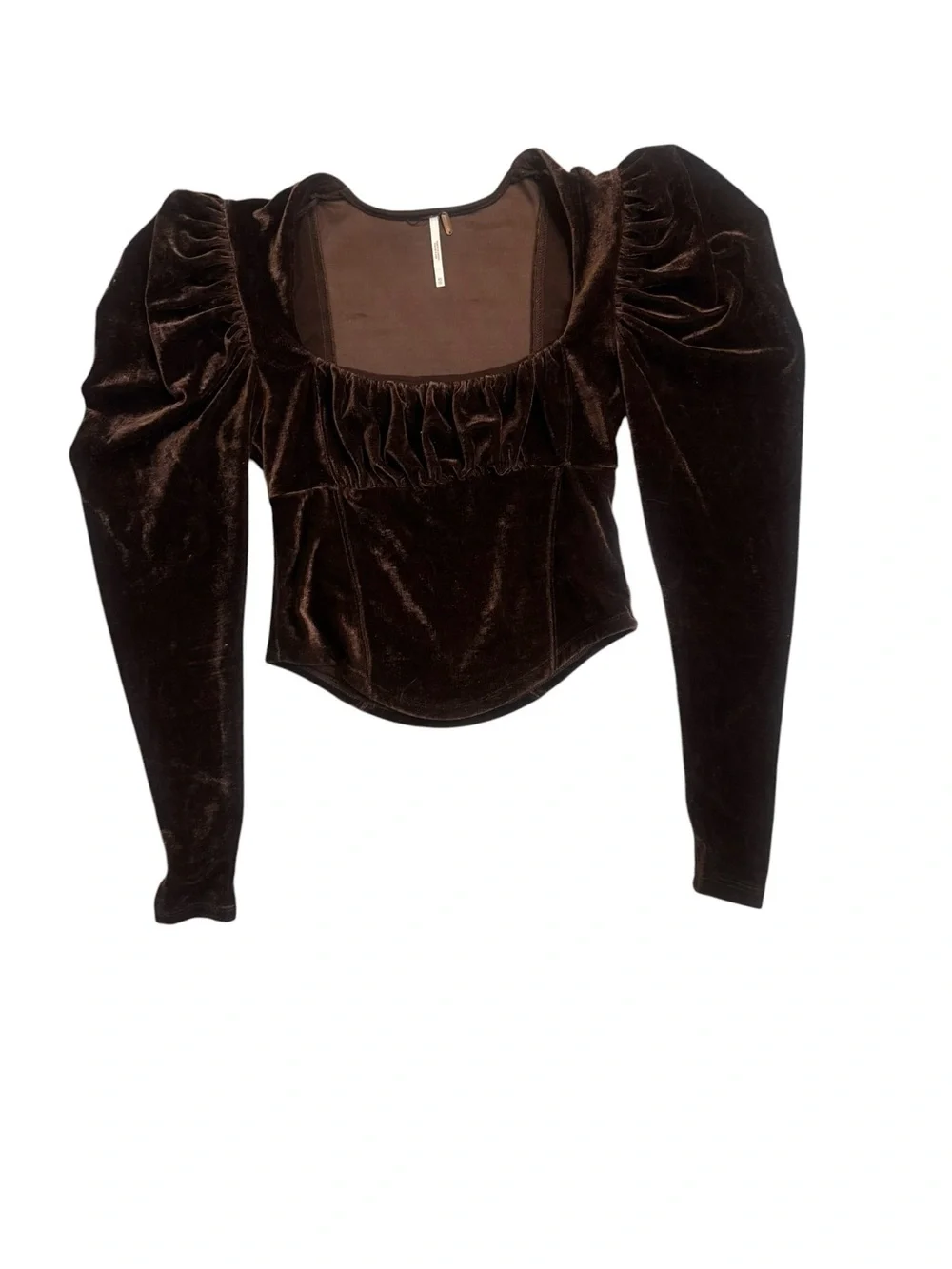 Free People Hold Me Up Velvet Puff Sleeve Corset Top Brown Size XS Boho Romantic